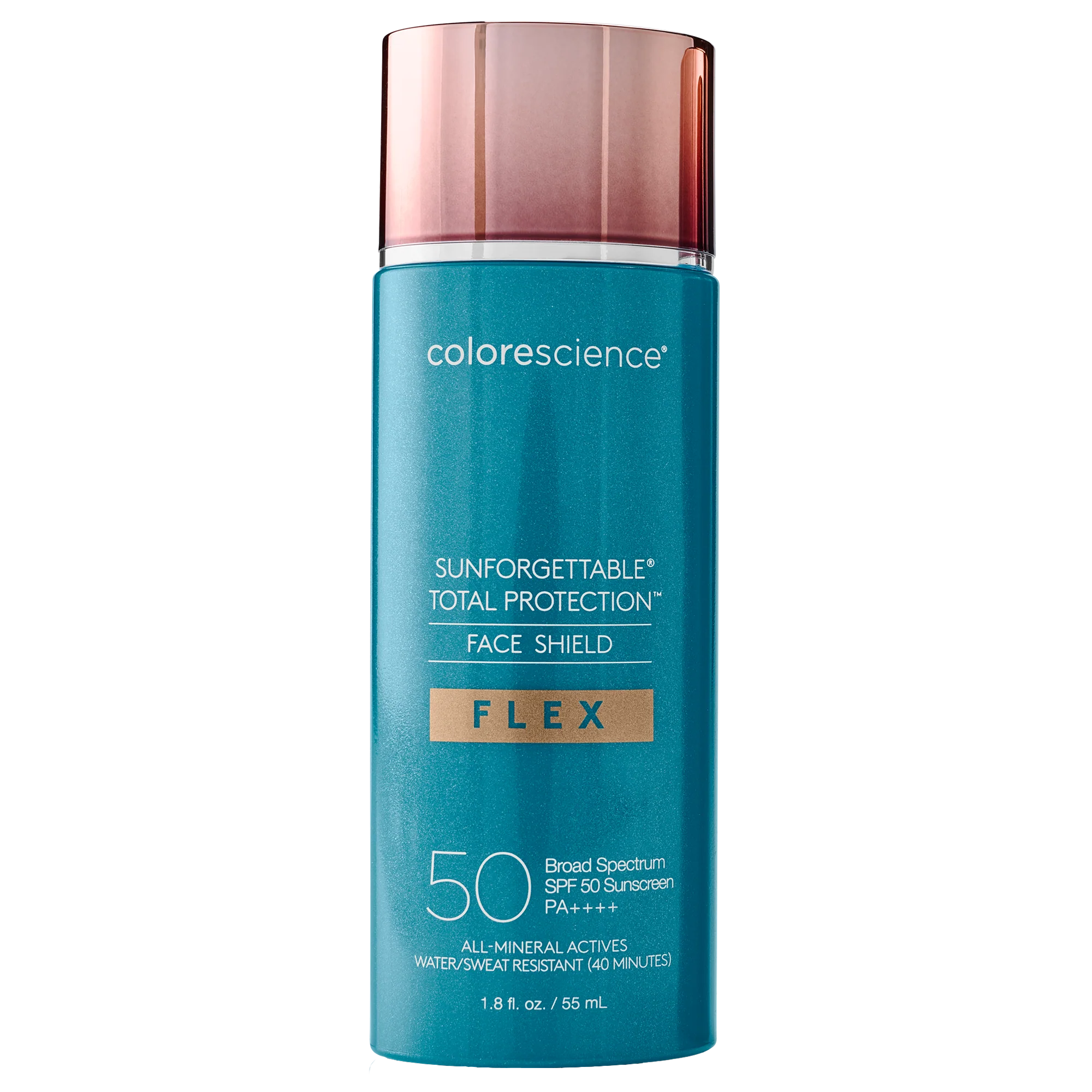 Colorescience Sunforgettable Total Protection Face Shield Flex sunscreen bottle on a white background