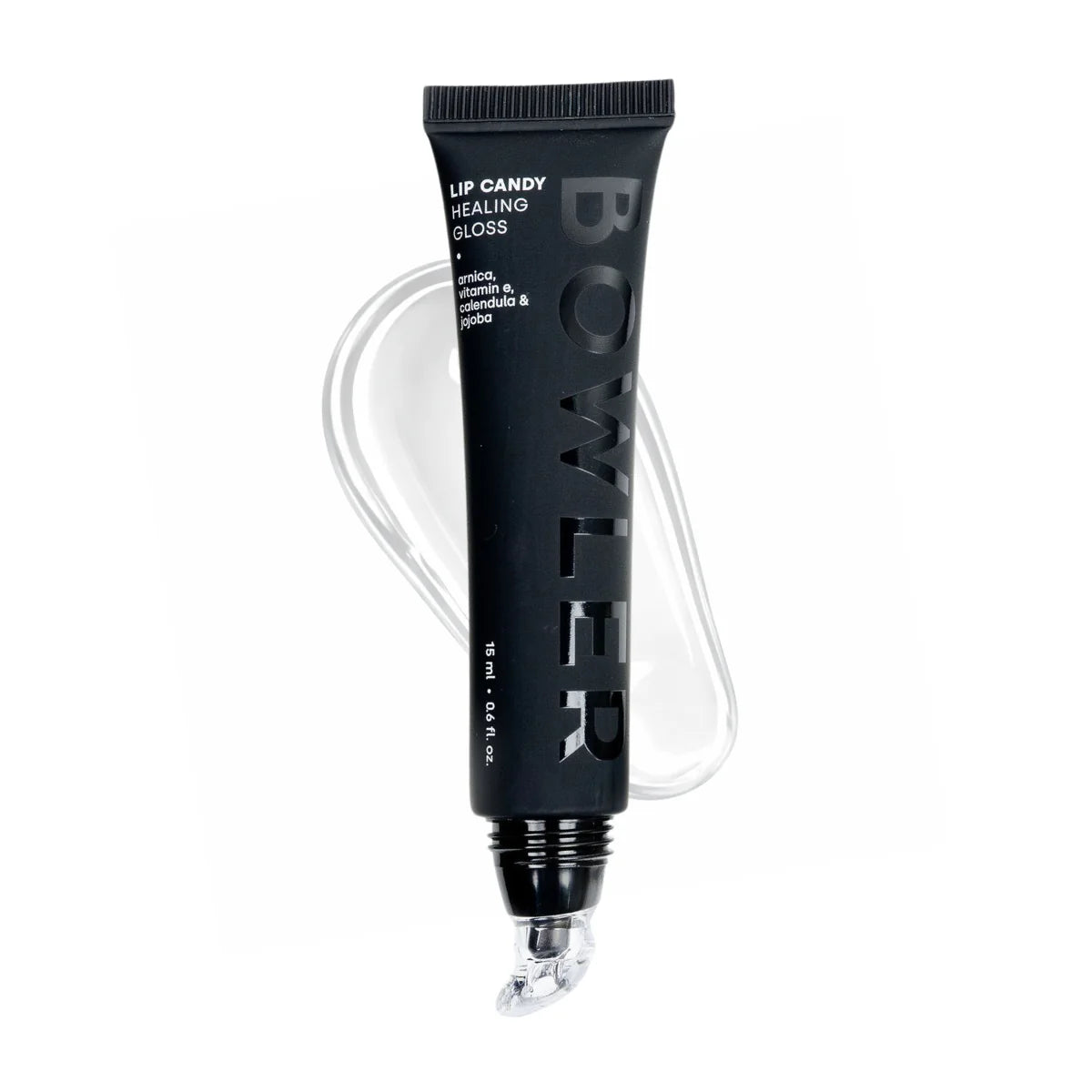 Bowker Black lip candy tube labeled Almond Cherry with applicator on a white background