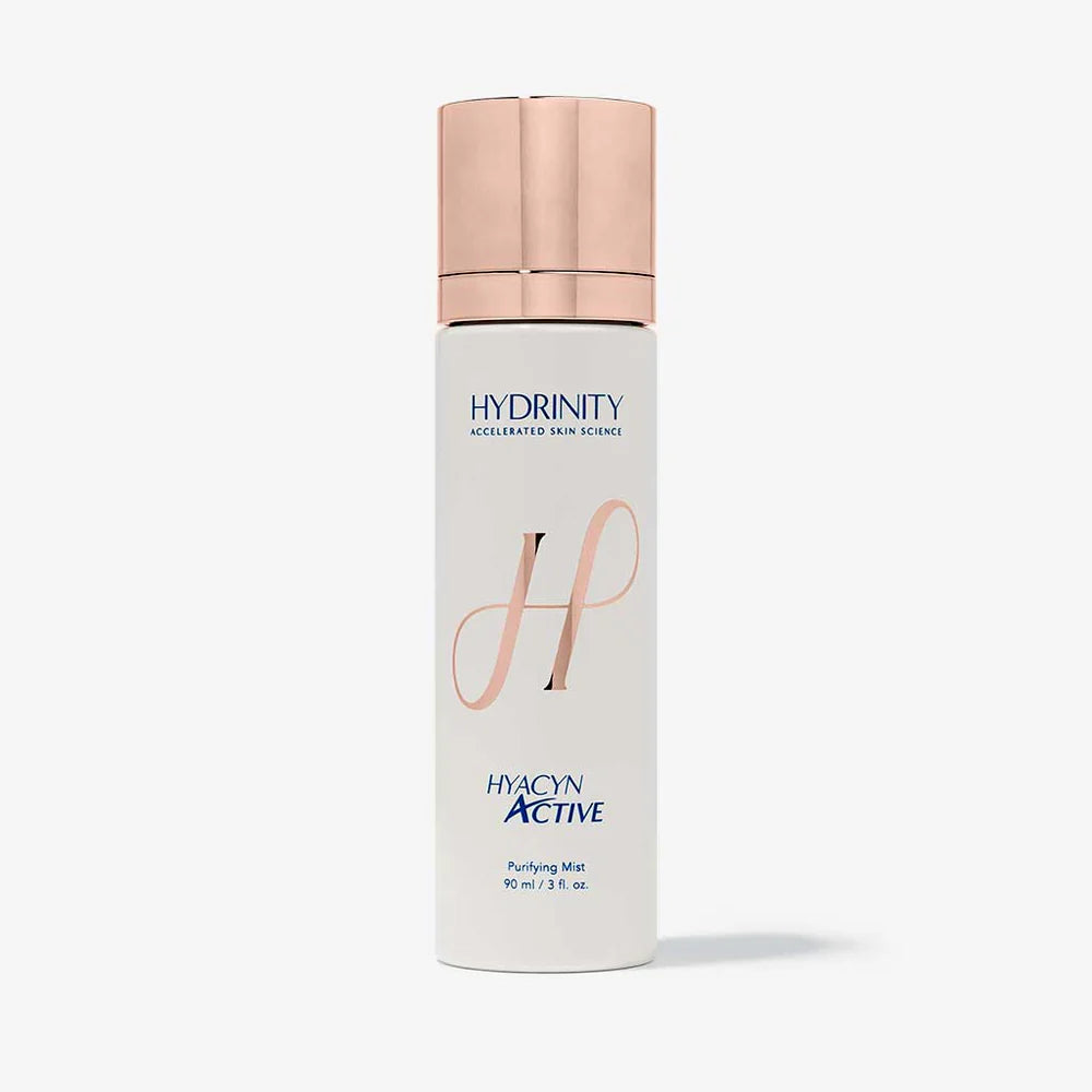 Skincare bottle labeled 'Hydrinity' HYACYN ACTIVE  on a white background