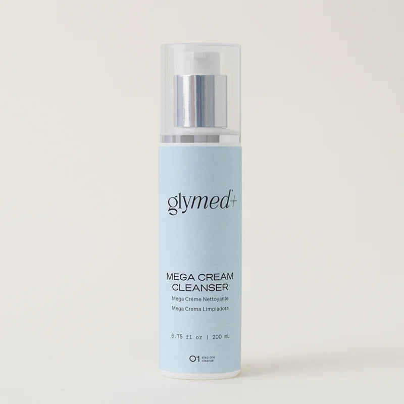 Glymed Mega Cream Cleanser bottle on a light beige background