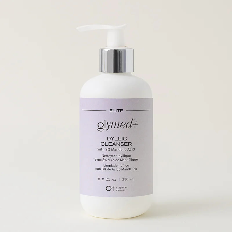Glymed Idyllic Cleanser bottle on a light background